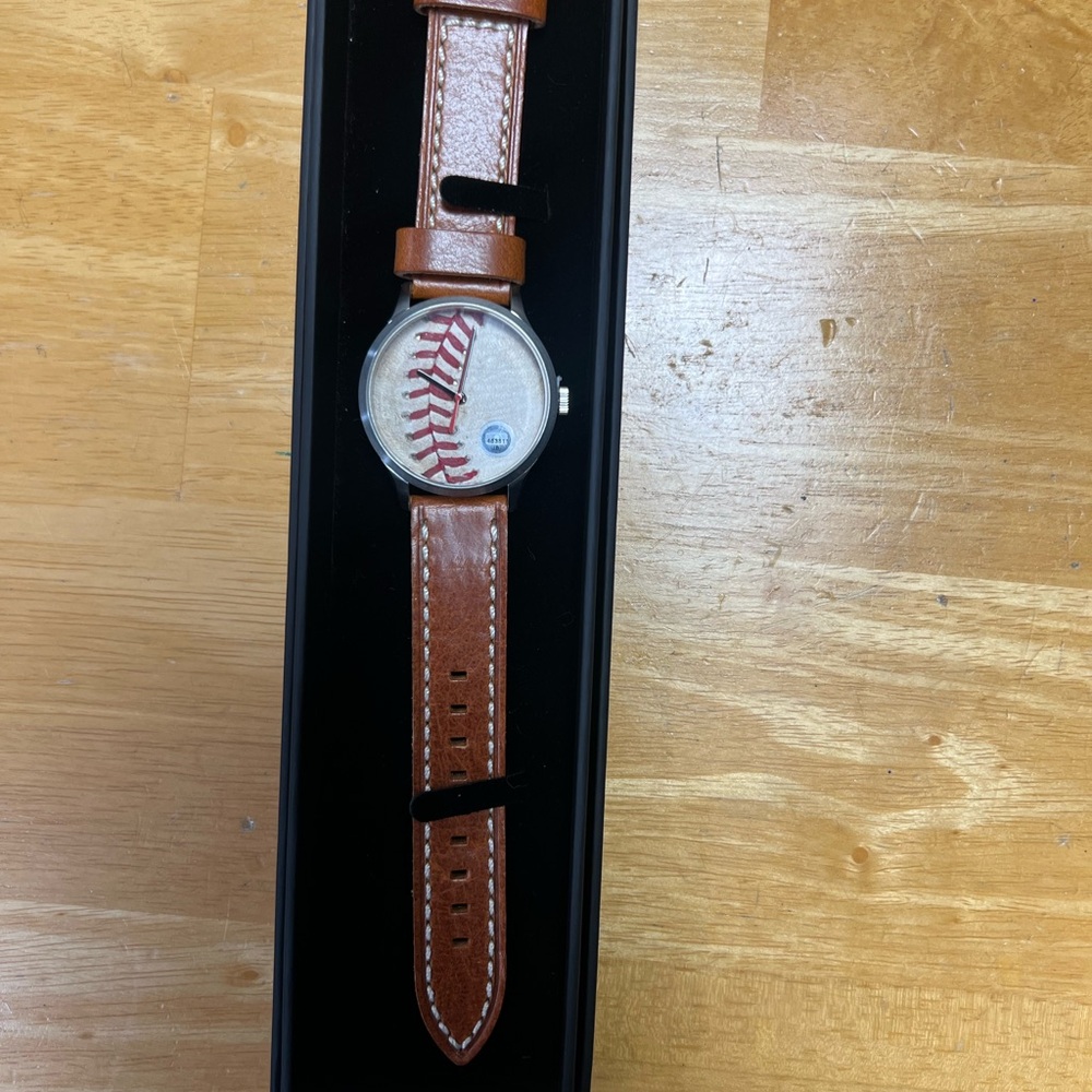 Atlanta Braves Game Used Baseball Brown Leather Watch